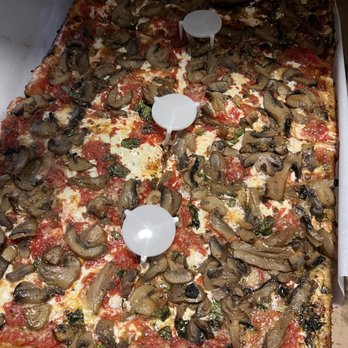 Louie's Pizza - Grandma pie with mushrooms - Italian Near Me - Elmhurst, New York Louie's Pizza - Grandma pie with mushrooms - Italian Near Me - Elmhurst, New York