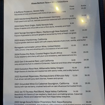 Glass Bottom Tavern - Wine menu. They also have 20 beers in draught! - Beer Bar Near Me - Sarasota, Florida Glass Bottom Tavern - Wine menu. They also have 20 beers in draught! - Beer Bar Near Me - Sarasota, Florida