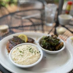 Jonah's Fish & Grits - 8 oz Blackened Grouper with Brussel sprouts!