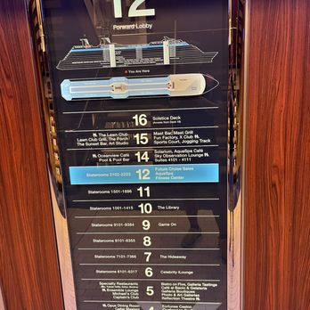 Celebrity Reflection - Directory near every elevator - Boat Tours Near Me - Fort Lauderdale, Florida