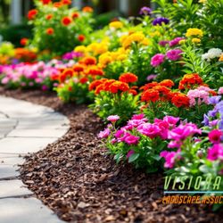 Visionary Landscape - Spring annual flowers and organic mulch