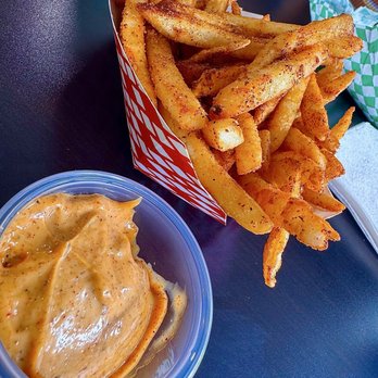 A Moveable Feast - Medium fries with Cajun seasoning and Cajun dipping sauce - New American Near Me - Lodi, California