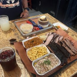Pork Ribs, Brisket, Smoked Turkey, Pit Beans, Mac and Cheese, elote Esquites Cornbread, and all the desserts Pork Ribs, Brisket, Smoked Turkey, Pit Beans, Mac and Cheese, elote Esquites Cornbread, and all the desserts