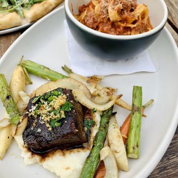 North Italia - Two dishes plated in halves: Braised Short Rib and Bolognese - Pizza Near Me - El Segundo, California North Italia - Two dishes plated in halves: Braised Short Rib and Bolognese - Pizza Near Me - El Segundo, California