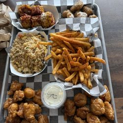 Fired Wok Stir Fried Rice, Fried Corn, Fire Wok Stir Fried Rice and 2 Flavors Chicken Bites