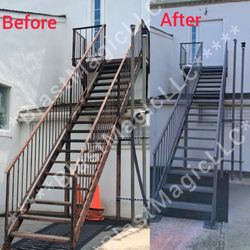 Blast Magic - Steel fire escape blasted clean and ready for a fresh coat of paint.