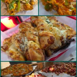 Curry chicken pizza, all meats pizza, buffalo chicken pizza, Hawaiian pizza, and garlic twists. Curry chicken pizza, all meats pizza, buffalo chicken pizza, Hawaiian pizza, and garlic twists.