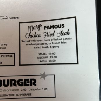 Mary's Cafe - Chicken Fried Steak Menu - American Near Me - Strawn, Texas