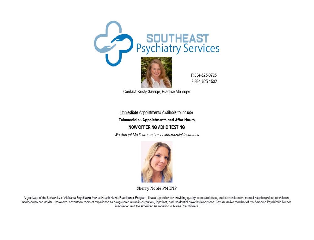 SOUTHEAST PSYCHIATRY SERVICES Updated June 2024 Montgomery, Alabama Psychiatrists Phone