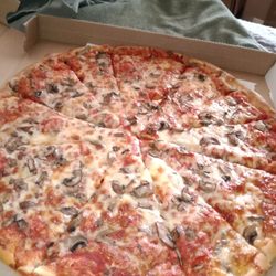 Lg cheese, mushroom, xtra sauce.