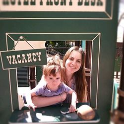 Me and my toddler greeting customers at the Hotel Front Desk on the playground, she loves to play pretend!