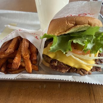 Yo-Burger - Veggie Cheeseburger with Sweet Potato Fries - Burgers Near Me - Bronx, New York