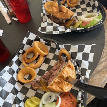Highline Cafe & Saloon - Gold Medal Buffalo Burger with perfectly cooked to perfection onion rings; - Beverage Store Near Me - Hartsel, Colorado Highline Cafe & Saloon - Gold Medal Buffalo Burger with perfectly cooked to perfection onion rings; - Beverage Store Near Me - Hartsel, Colorado