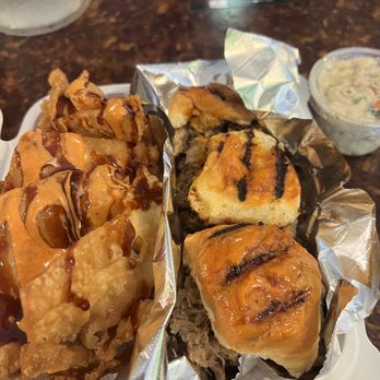 Kehau's Kitchen - Kalua Sliders w wonton chips & Mac salad - Hawaiian Near Me - Aiea, Hawaii Kehau's Kitchen - Kalua Sliders w wonton chips & Mac salad - Hawaiian Near Me - Aiea, Hawaii