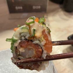 Shin Sushi - Shrimp tempura, spicy tuna, avocado. Special made by Michael. Not on the menu. Just ask Micheal to make you something special