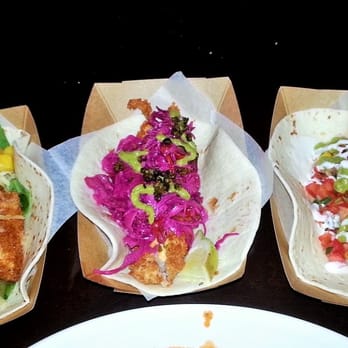 Vinyl Taco - Crispy chicken mango, fish, and shrimp. Pretty and delish! - Tapas/Small Plates Near Me - Fargo, North Dakota