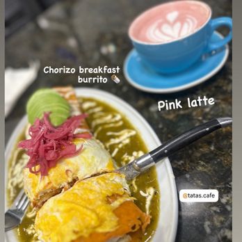 Tata's Cafe - Chorizo burrito and pink latte - Breakfast & Brunch Near Me - Hawthorne, California Tata's Cafe - Chorizo burrito and pink latte - Breakfast & Brunch Near Me - Hawthorne, California