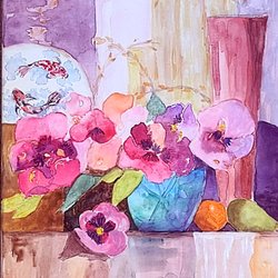 Wine Down with Art-Sip and Paint - In stock: Watercolor Still life painting 16x20 on WC Canvas.
Available: Digital file