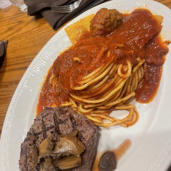 Pete's Place - Lunch portion of the 5ounce sirloin steak with the Spaghetti, Meatballs, Ravioli - Italian Near Me - Krebs, Oklahoma Pete's Place - Lunch portion of the 5ounce sirloin steak with the Spaghetti, Meatballs, Ravioli - Italian Near Me - Krebs, Oklahoma