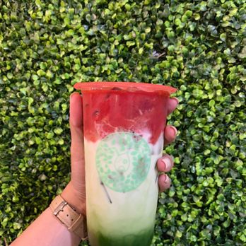 LimeRed Tea House - Strawberry matcha iced latte -- could be improved - Coffee & Tea Near Me - Boston, Massachusetts