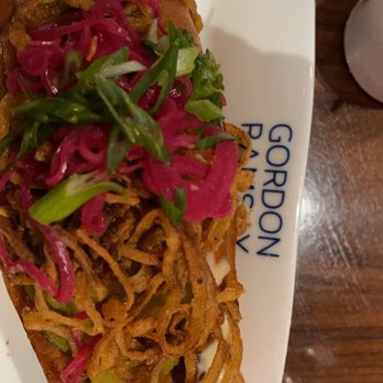 Gordon Ramsay Burger Las Vegas - Hog Dog. Oh my god this thing was 12 inches long bacon wrapped with barbecued pulled pork fried onions pickled onions absolutely delicious - Burgers Near Me - Las Vegas, Nevada Gordon Ramsay Burger Las Vegas - Hog Dog. Oh my god this thing was 12 inches long bacon wrapped with barbecued pulled pork fried onions pickled onions absolutely delicious - Burgers Near Me - Las Vegas, Nevada