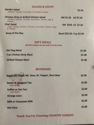 Menu photo 2 Country Corner Diner Cambridge, OH