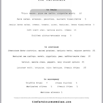 The Farmhouse - Great menu as of April 2015 - New American Near Me - Needham, Massachusetts The Farmhouse - Great menu as of April 2015 - New American Near Me - Needham, Massachusetts