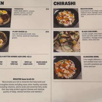 Weapon Ramen - Menu pictures - Ramen Near Me - San Diego, California Weapon Ramen - Menu pictures - Ramen Near Me - San Diego, California