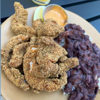Oeste Bar & Cafe - Fried Catfish Remoulade. Red-beans and rice. - Burgers Near Me - Oakland, California Oeste Bar & Cafe - Fried Catfish Remoulade. Red-beans and rice. - Burgers Near Me - Oakland, California