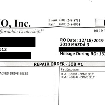 Mazvo - Invoice of service completed. - Auto Repair Near Me - Phoenix, Arizona