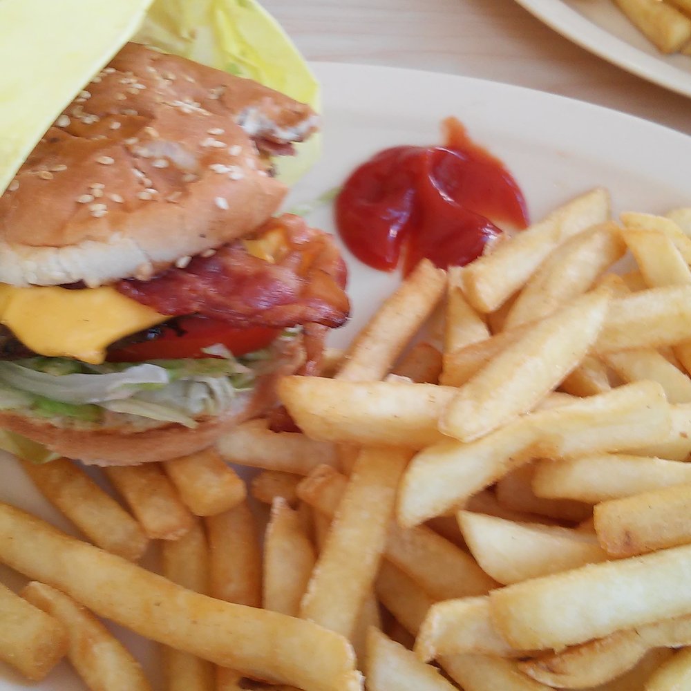 Golden Ox 2 - A bacon burger. The fries were seasoned good. - American Near Me - Pomona, California