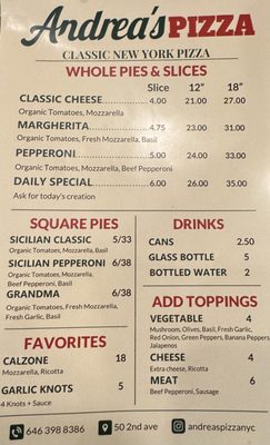 Menu photo 3 Andrea's Pizza New York, NY