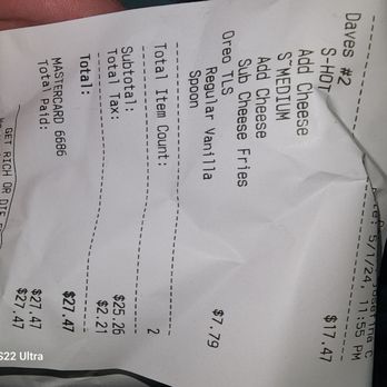 Dave's Hot Chicken - Receipt of Dave's Hot Chicken. - Chicken Shop Near Me - Hemet, California