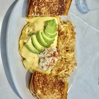 Pirates Den Restaurant - Shrimply the best ... awesome omelette with shrimp, crab, avocado, cheddar, cilantro and side of hash browns  and toast - Seafood Near Me - Brigantine, New Jersey