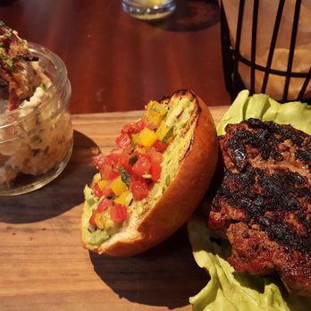 Seasons 52 - Guac burger with smashed potato salad - New American Near Me - Raleigh, North Carolina Seasons 52 - Guac burger with smashed potato salad - New American Near Me - Raleigh, North Carolina