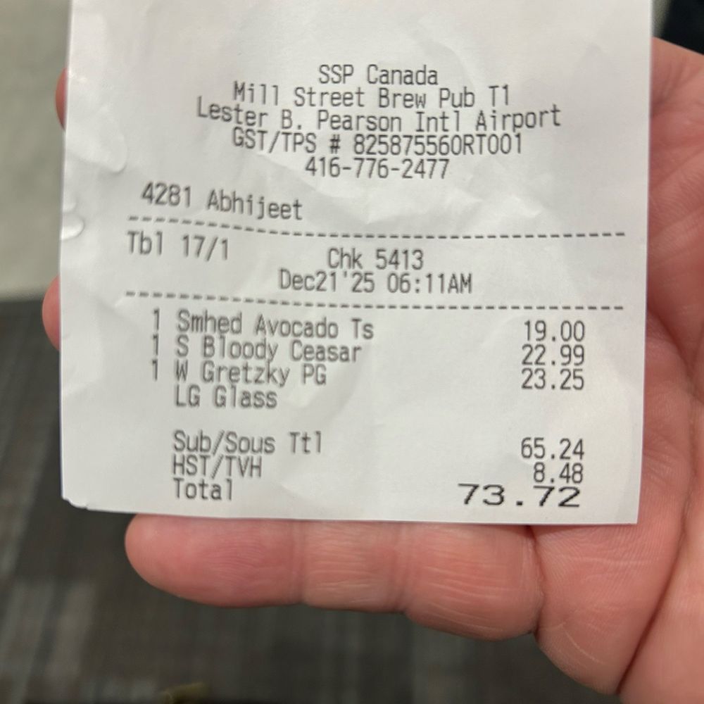 I paid $73.72 for avocado toast, a 1oz Caesar and a glass of wine... in what f'd universe is 1oz of vodka worth $23?It was $88.00 with tip! I paid $73.72 for avocado toast, a 1oz Caesar and a glass of wine... in what f'd universe is 1oz of vodka worth $23?It was $88.00 with tip!