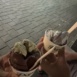 Dark chocolate, pistachio do Bronte, Hokkaido, and roasted black sesame