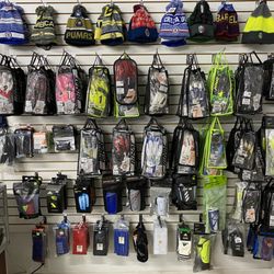 Soccer gloves, shinguards and socks.