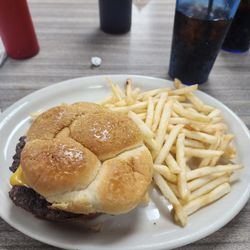 Darrell's A Family Tradition - Darrell's burger with French fries.