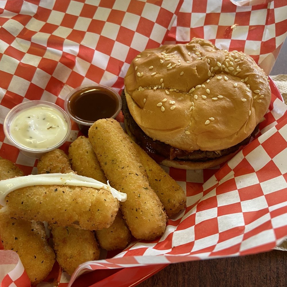 Burger and Kabob Hut - Hawaiian burger and mozzarella sticks - Burgers Near Me - Seattle, Washington Burger and Kabob Hut - Hawaiian burger and mozzarella sticks - Burgers Near Me - Seattle, Washington