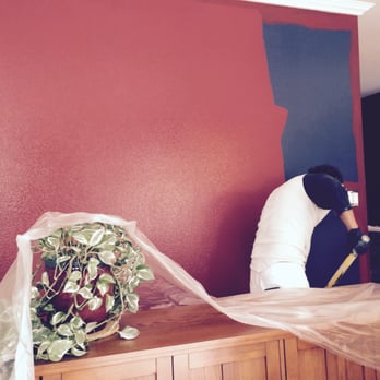 Reynolds Custom Painting - Raffa covering navy blue w/ rust red. - Painters Near Me - Seattle, Washington