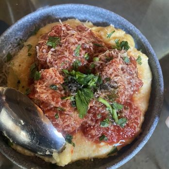 Cucina enoteca Del Mar - Meatballs over polenta - Italian Near Me - Del Mar, California Cucina enoteca Del Mar - Meatballs over polenta - Italian Near Me - Del Mar, California