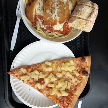 Anthony's Pizza and Pasta - Chicken parmigiana and slice of pizza with pineapple - Pizza Near Me - Golden, Colorado
