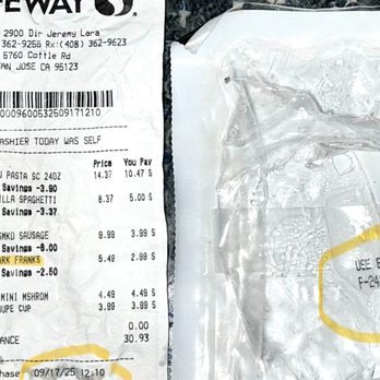 Safeway - Receipt of expired items - Grocery Near Me - San Jose, California