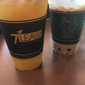 7 Leaves Cafe - Sunset Passion Tea (left) and Vietnamese Coffee With Boba (right). - Coffee & Tea Near Me - Tustin, California 7 Leaves Cafe - Sunset Passion Tea (left) and Vietnamese Coffee With Boba (right). - Coffee & Tea Near Me - Tustin, California