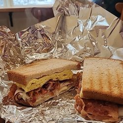 Crooked Mile - Yummy breakfast sandwich on Udi's gluten-free multi grain. They used tinfoil on the panini grill to toast it and *keep* it gluten free!