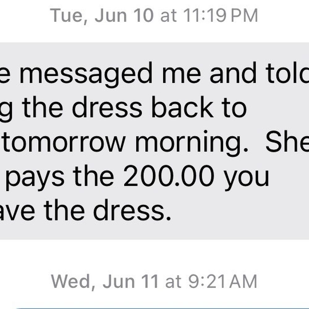 Tulip Dry Cleaning - The text stating that they'd pay me $200 for the damaged dress. Something we agreed upon. - Dry Cleaning Near Me - Celina, Texas