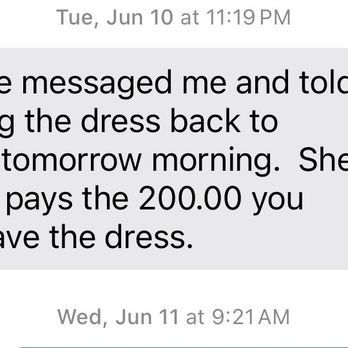 Tulip Dry Cleaning - The text stating that they'd pay me $200 for the damaged dress. Something we agreed upon. - Dry Cleaning Near Me - Celina, Texas