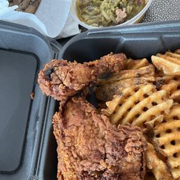Wednesday lunch special. Fried chicken, green beans, sub fries for mashed potatoes, and a cookie Wednesday lunch special. Fried chicken, green beans, sub fries for mashed potatoes, and a cookie