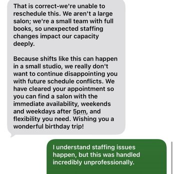 Siren - Text exchange with owner of salon - Hair Salons Near Me - Tulsa, Oklahoma